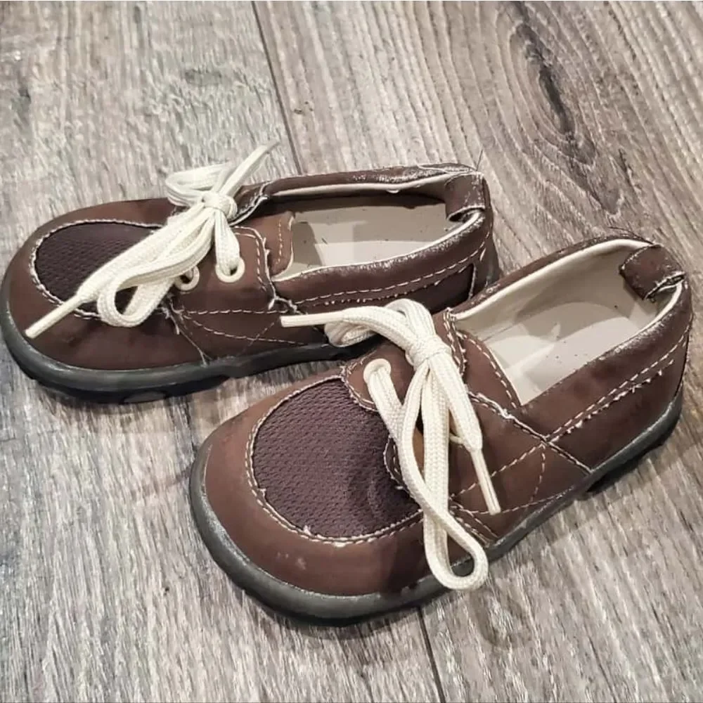 Baby Leather Shoes Size 4 Classic Brown Baby Shoes with Cream Laces